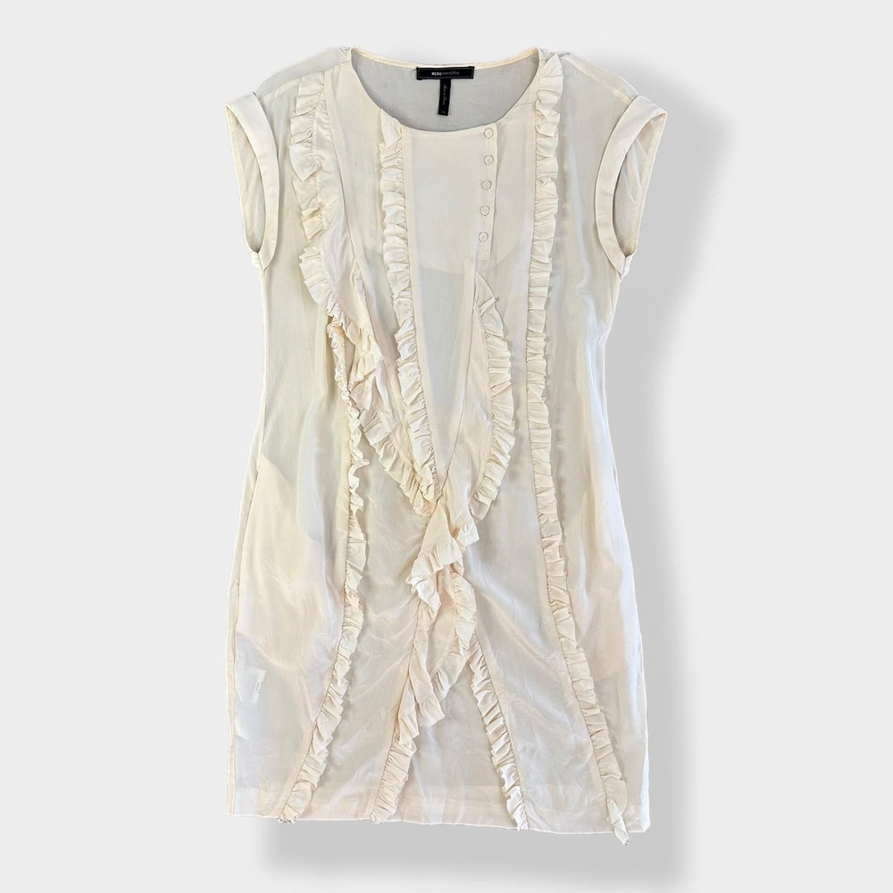BCBG MAXAZRIA Woven 100% Silk Ruffled Dress‎ in color Chalk Size XS